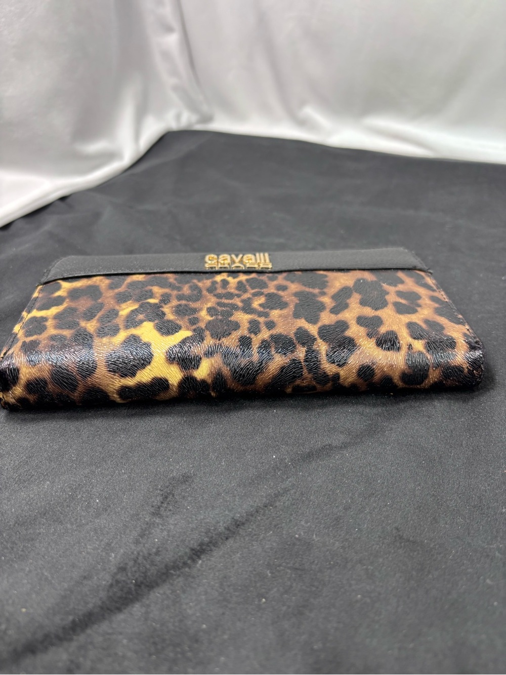 Cavalli Class Leopard Print Zip Around Wallet Black Pebbled Leather Animal Print - Picture 6 of 10
